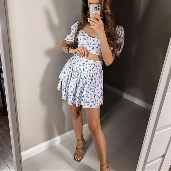 ZARA FLORAL SATIN EFFECT RUFFLED SKIRT - Picture 11 of 15